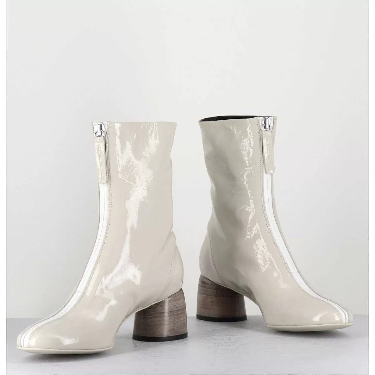 Hot Boots 60S En Cuir Vernis Blanc - Caren07 Plum Osso Femmes Boots