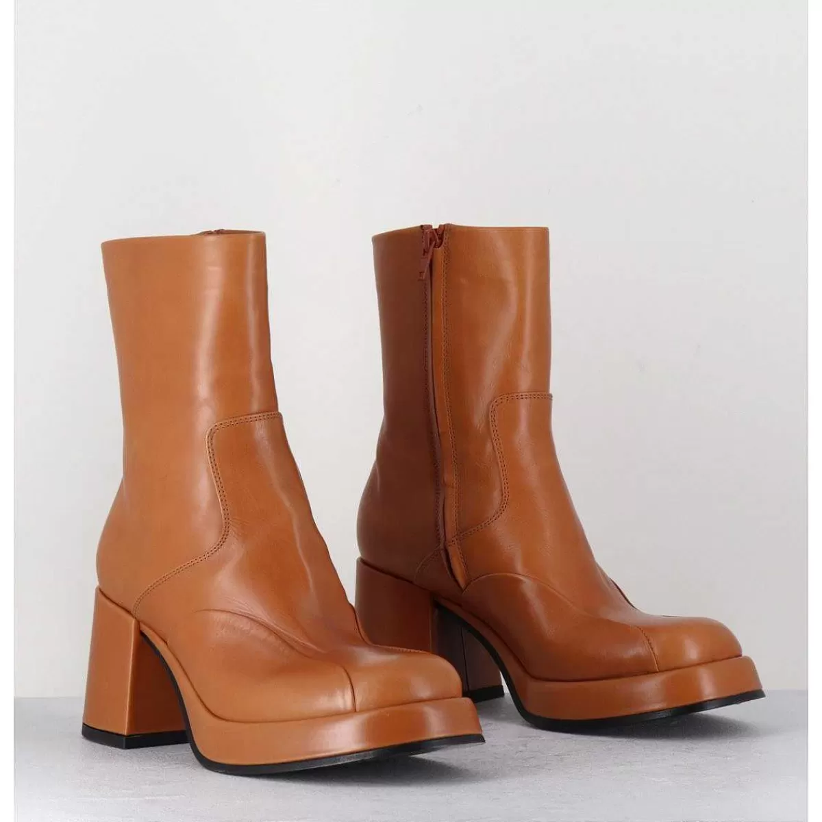 Sale Boots 70S En Cuir Beige - Archi Cuoio Femmes Plateformes