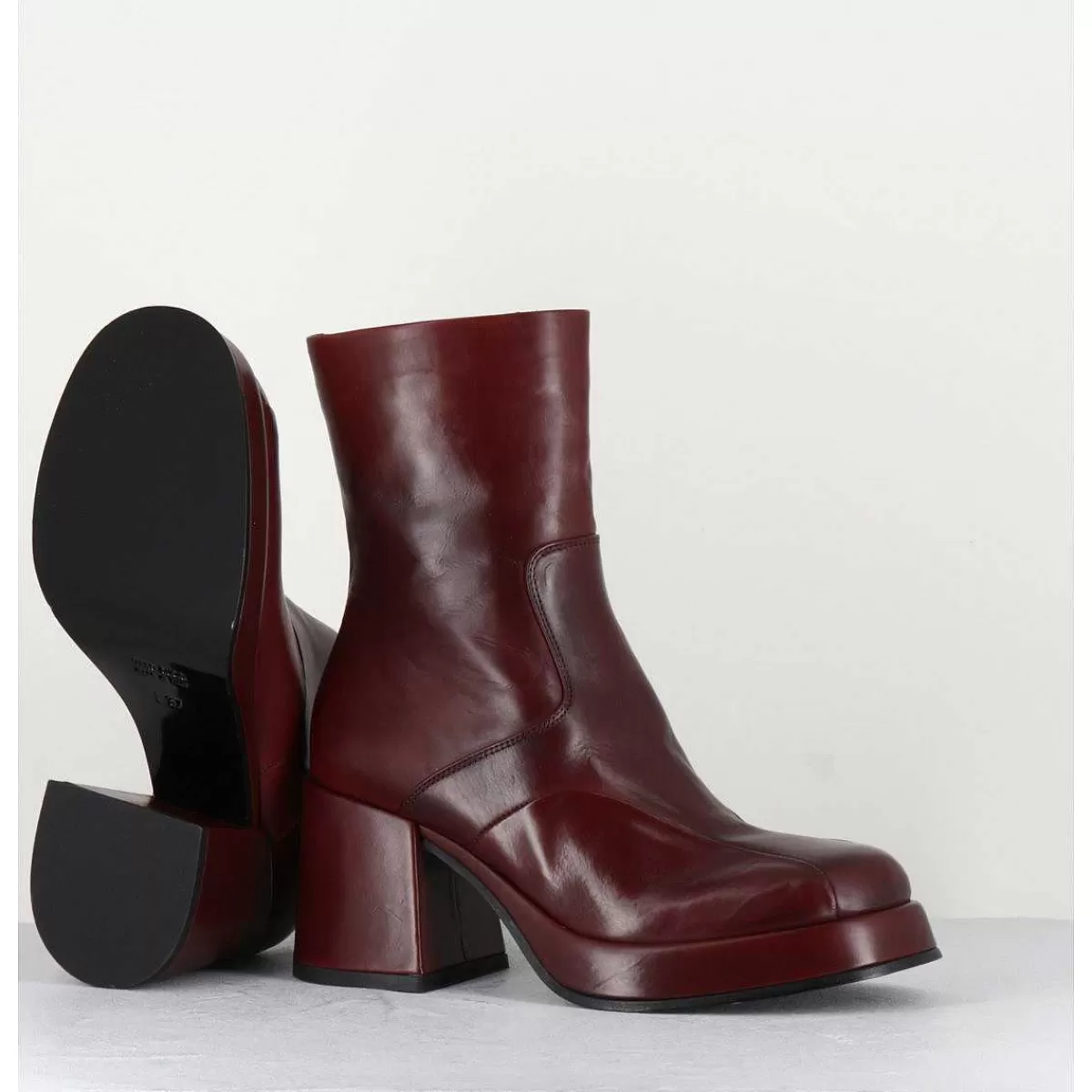 Shop Boots 70S En Cuir Bordeaux - Archi Bordeau Femmes Plateformes