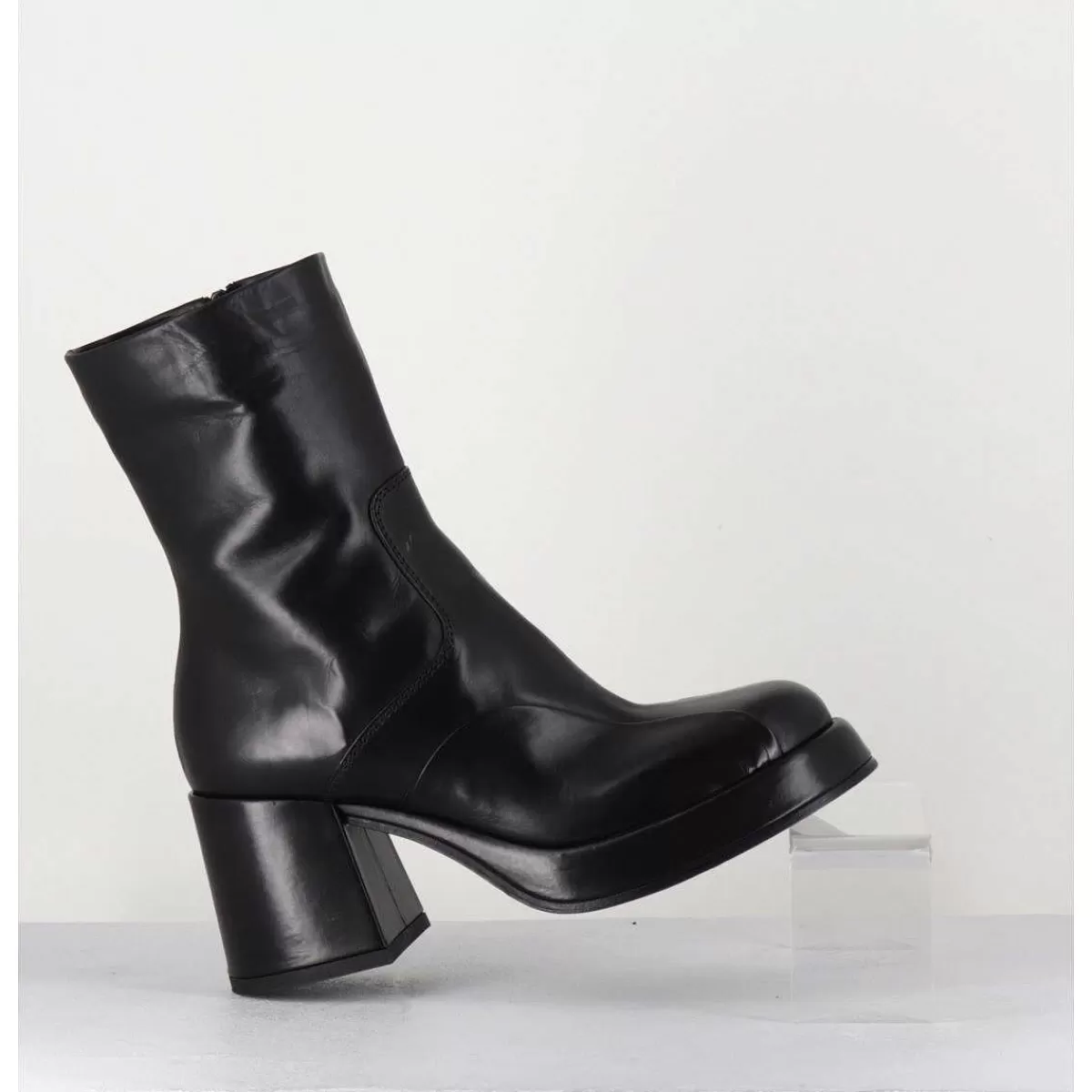 New Boots 70S En Cuir Noir - Archi Nero Femmes Plateformes