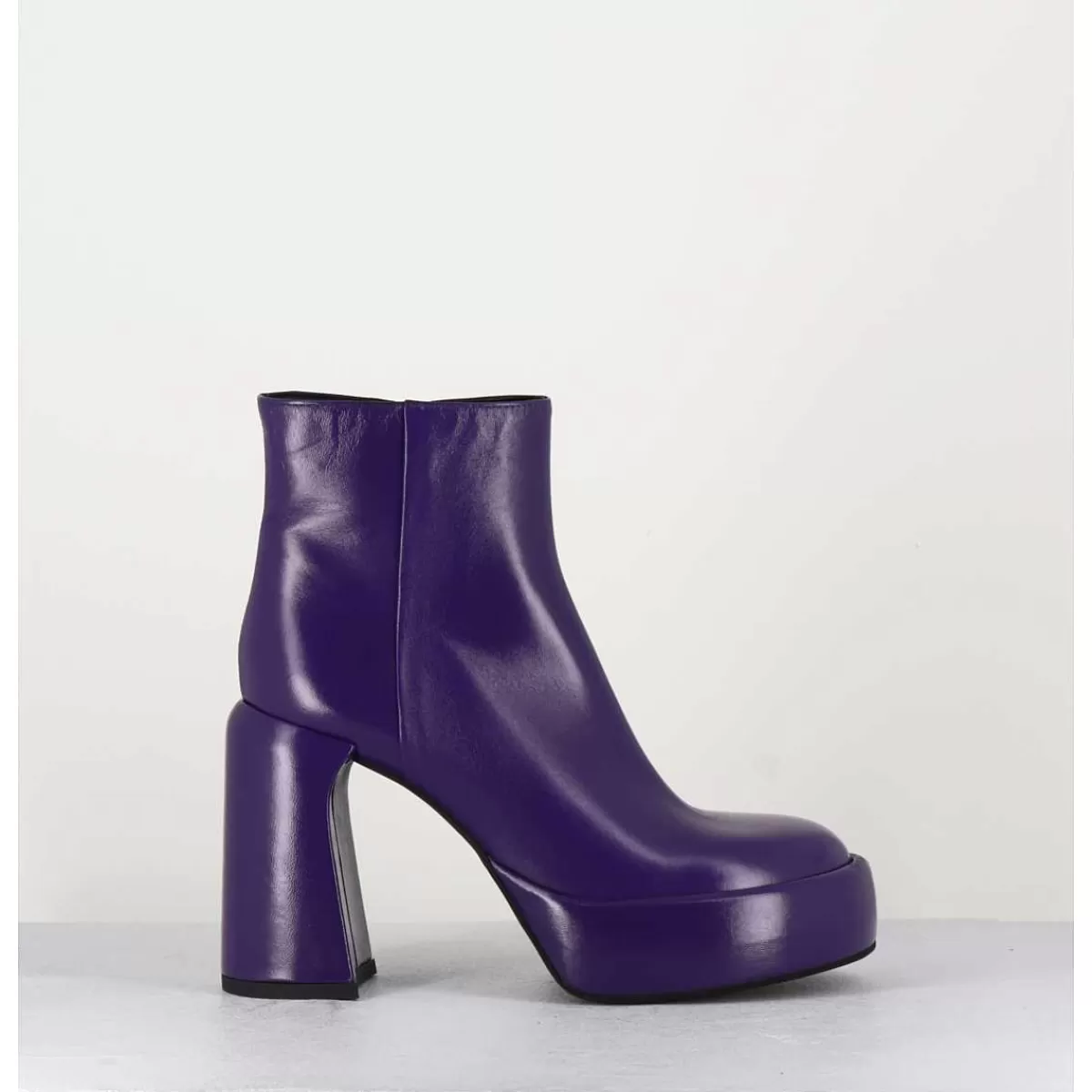 Clearance Boots 70S En Cuir Prune - E3303 Purple Femmes Plateformes