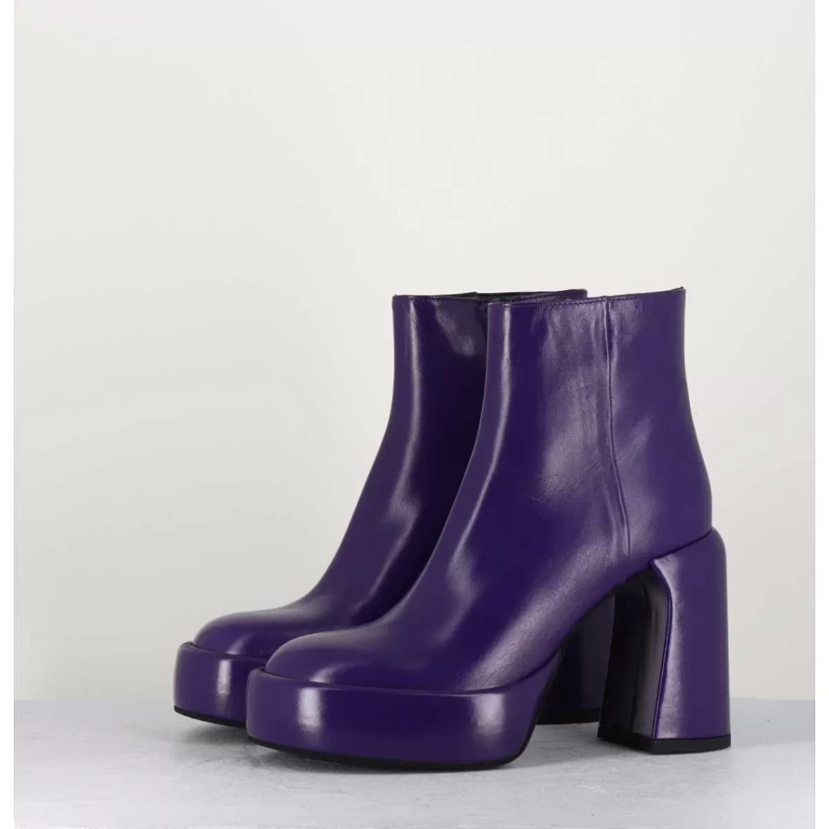 Clearance Boots 70S En Cuir Prune - E3303 Purple Femmes Plateformes