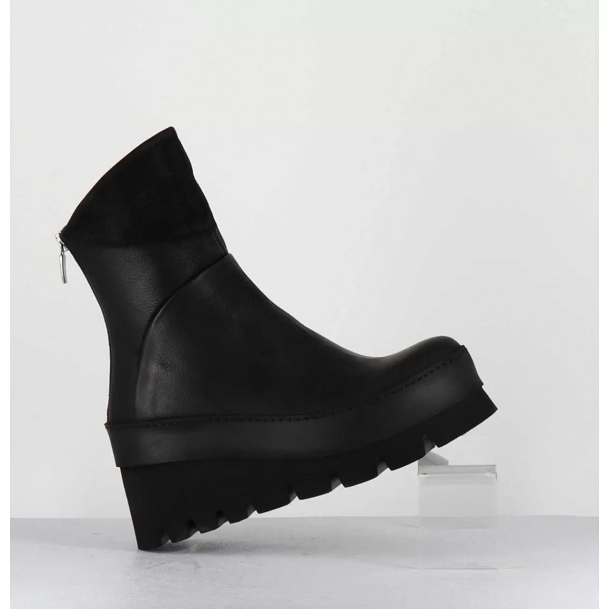 Sale Boots Compensees Destructuree En Cuir Noir - 4562 Gas Nero Femmes Plateformes