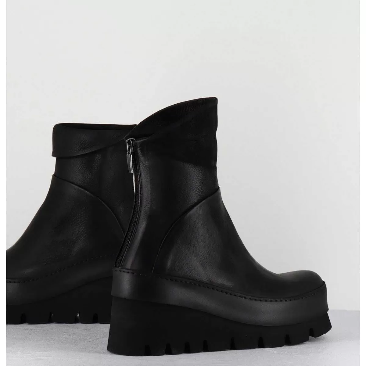 Sale Boots Compensees Destructuree En Cuir Noir - 4562 Gas Nero Femmes Plateformes