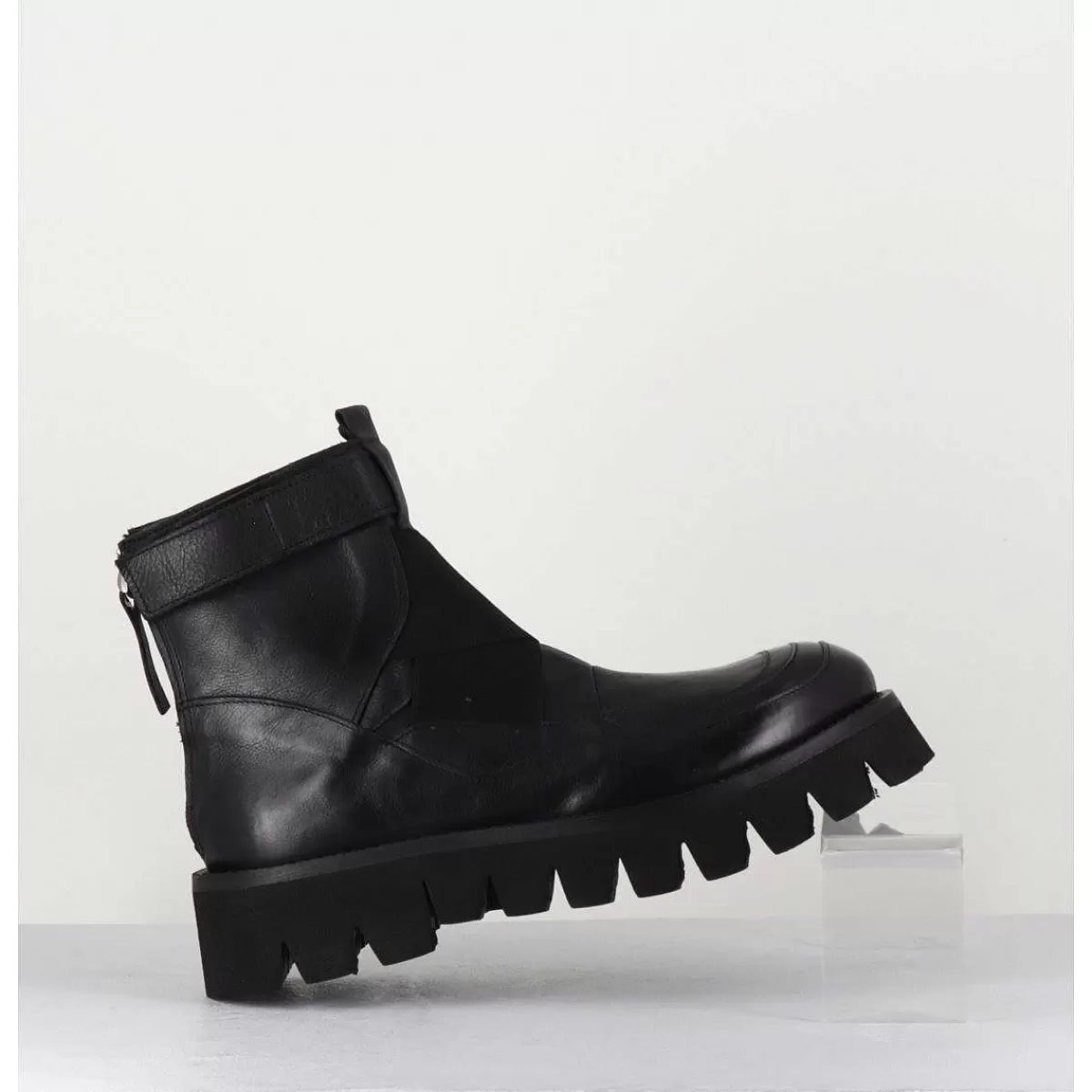 Flash Sale Boots En Cuir Noir Crantees - Smile07 Nero Femmes Boots