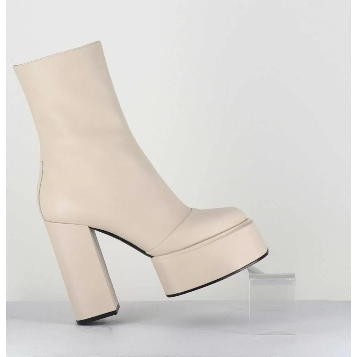 Sale Boots En Cuir Souple Blanc - Iara Mok Milk Femmes Plateformes