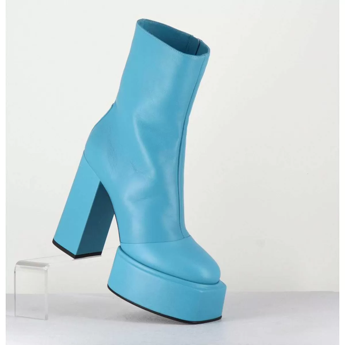 Sale Boots En Cuir Souple Bleu Turquoise - Iara Mok Ash Femmes Plateformes