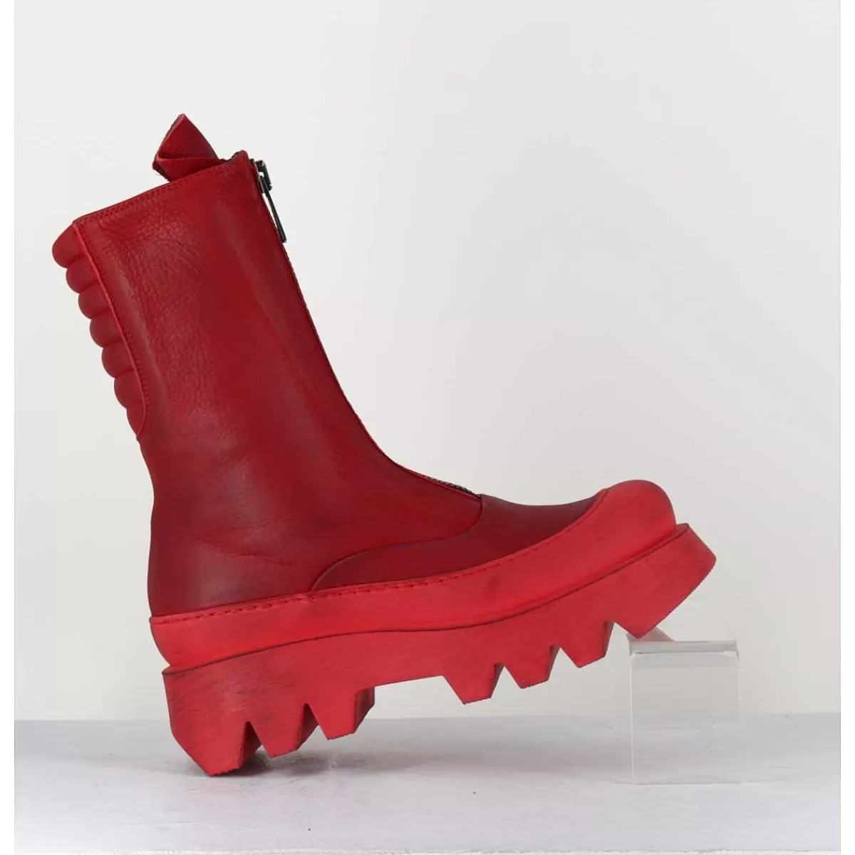 Sale Boots En Cuir Souple Rouge A Zip - 2682 Rosso Femmes Boots