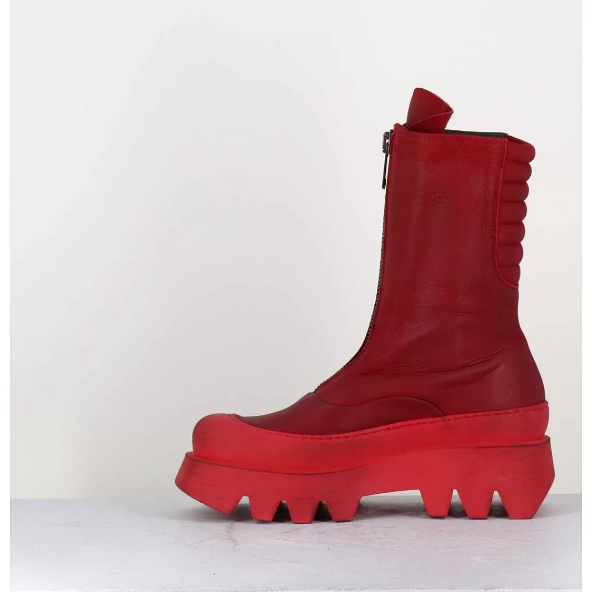 Sale Boots En Cuir Souple Rouge A Zip - 2682 Rosso Femmes Boots