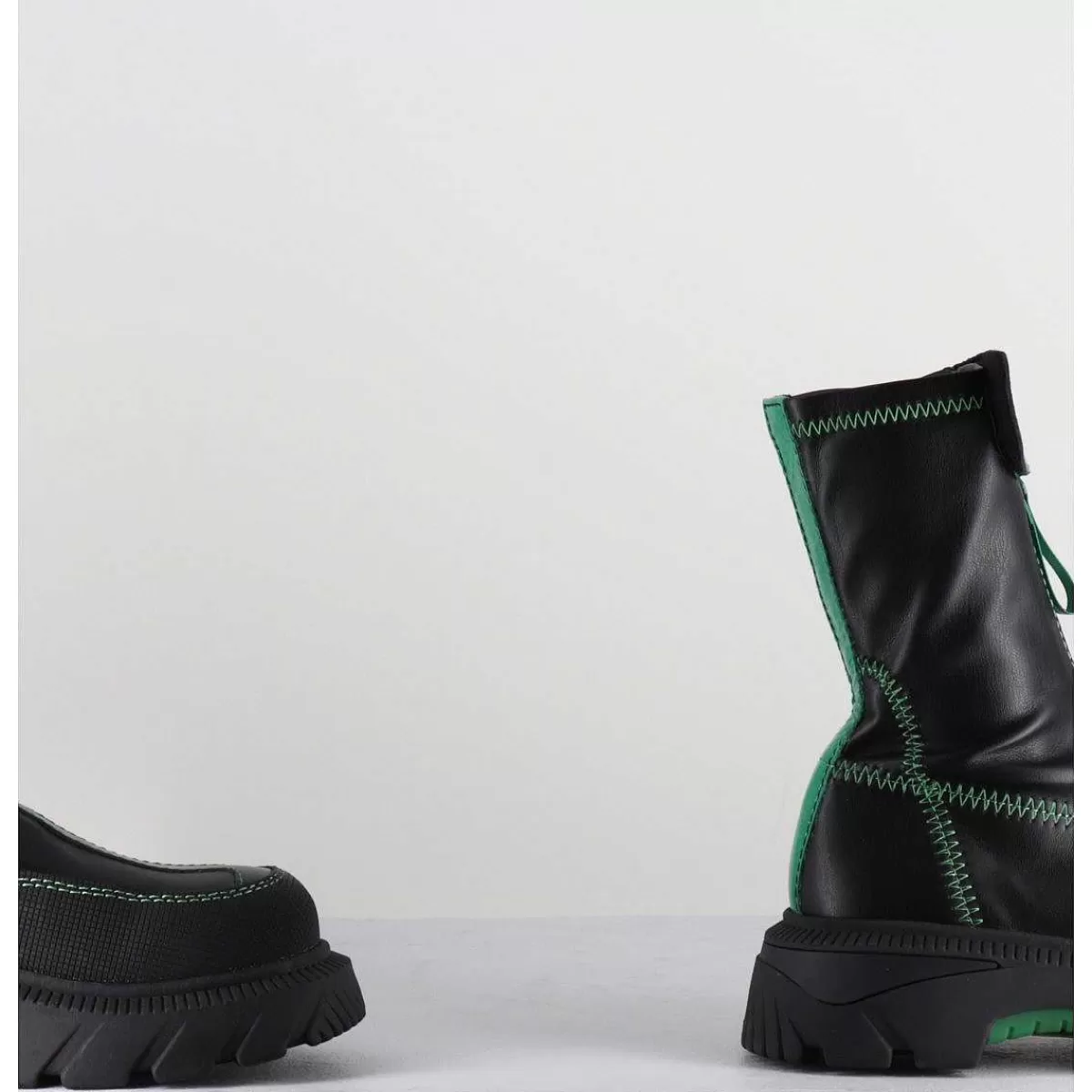 Discount Boots En Cuir Stretch Noir & Vert - Danica Raven Black Femmes Boots