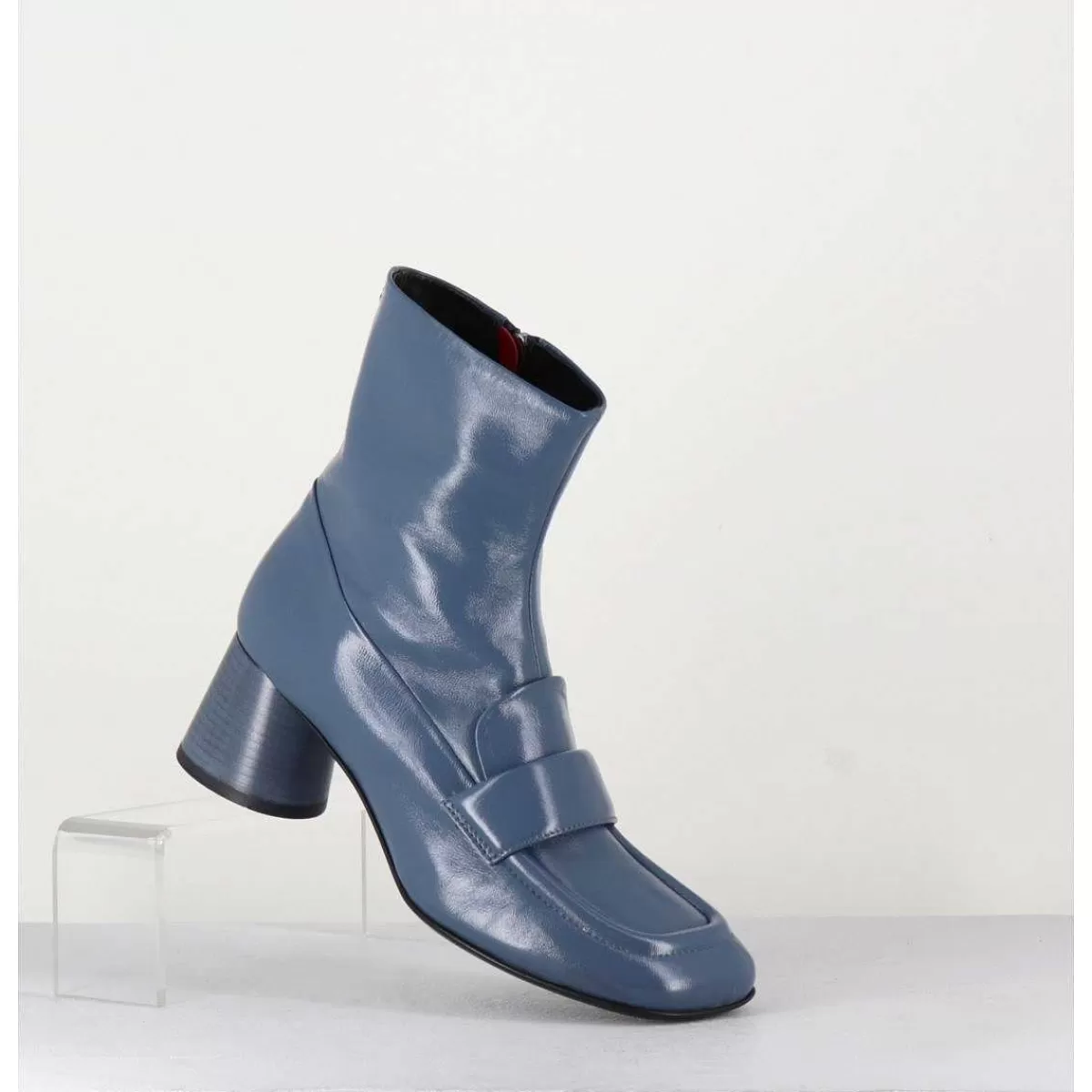 New Boots Mocassins En Cuir Bleu Gris - Dani05 Grisaglia Femmes Boots