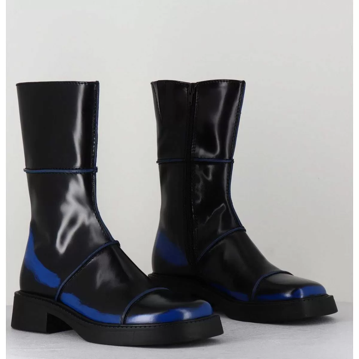 Discount Boots Noir & Bleu Bout Carre 90S - Edahlia Blu Boots Femmes Boots