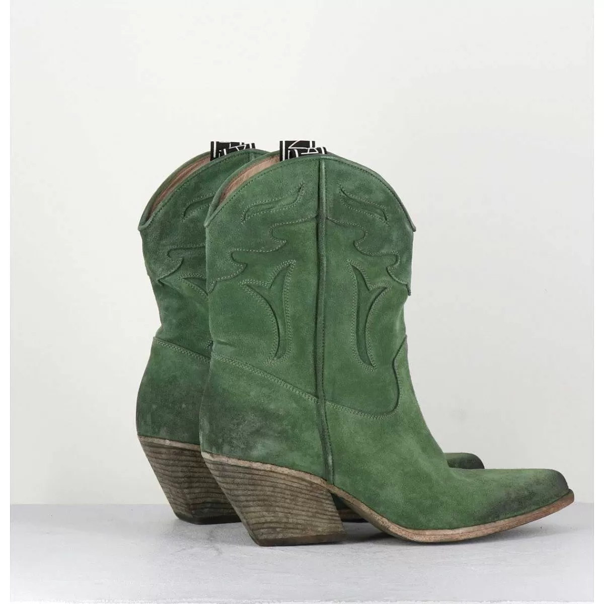 Sale Boots Santiags En Daim Vert - E2016 Texan Green Femmes Santiags