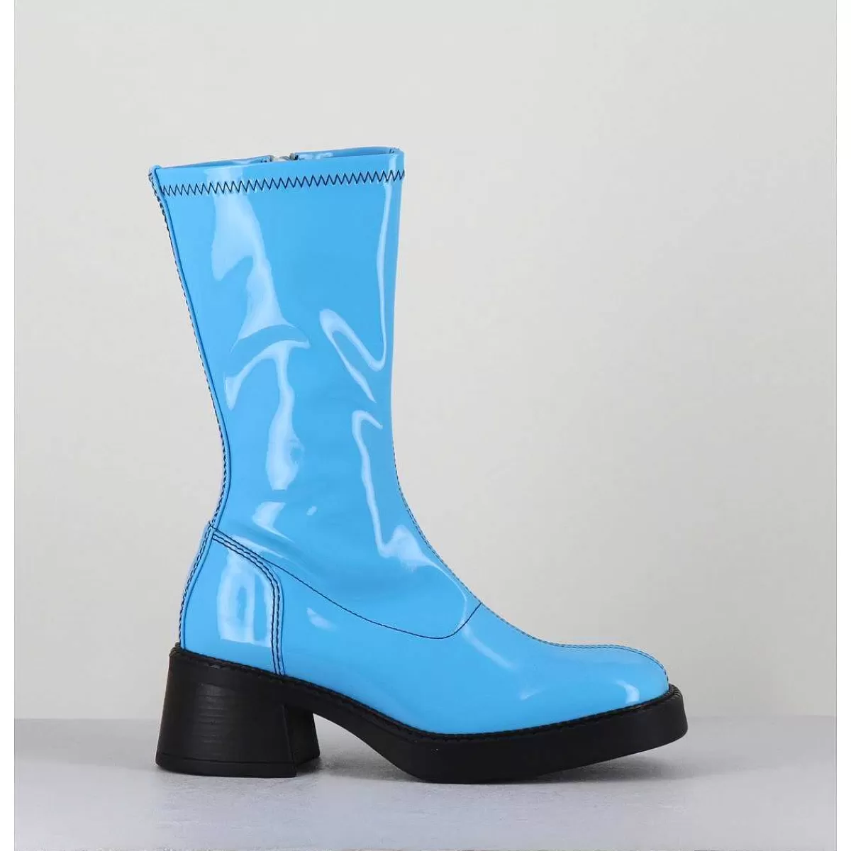 Hot Boots Vinyle Stretch Bleu Ciel - Vero Blue Boots Femmes Boots