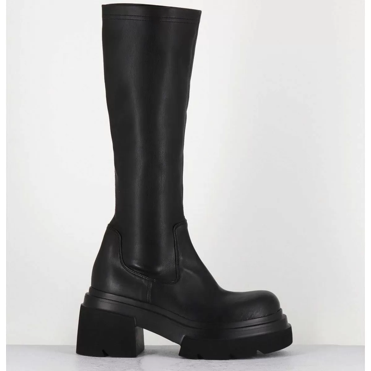 New Botte Chunky En Cuir Stretch Noir - E3716 Link Nero Femmes Bottes