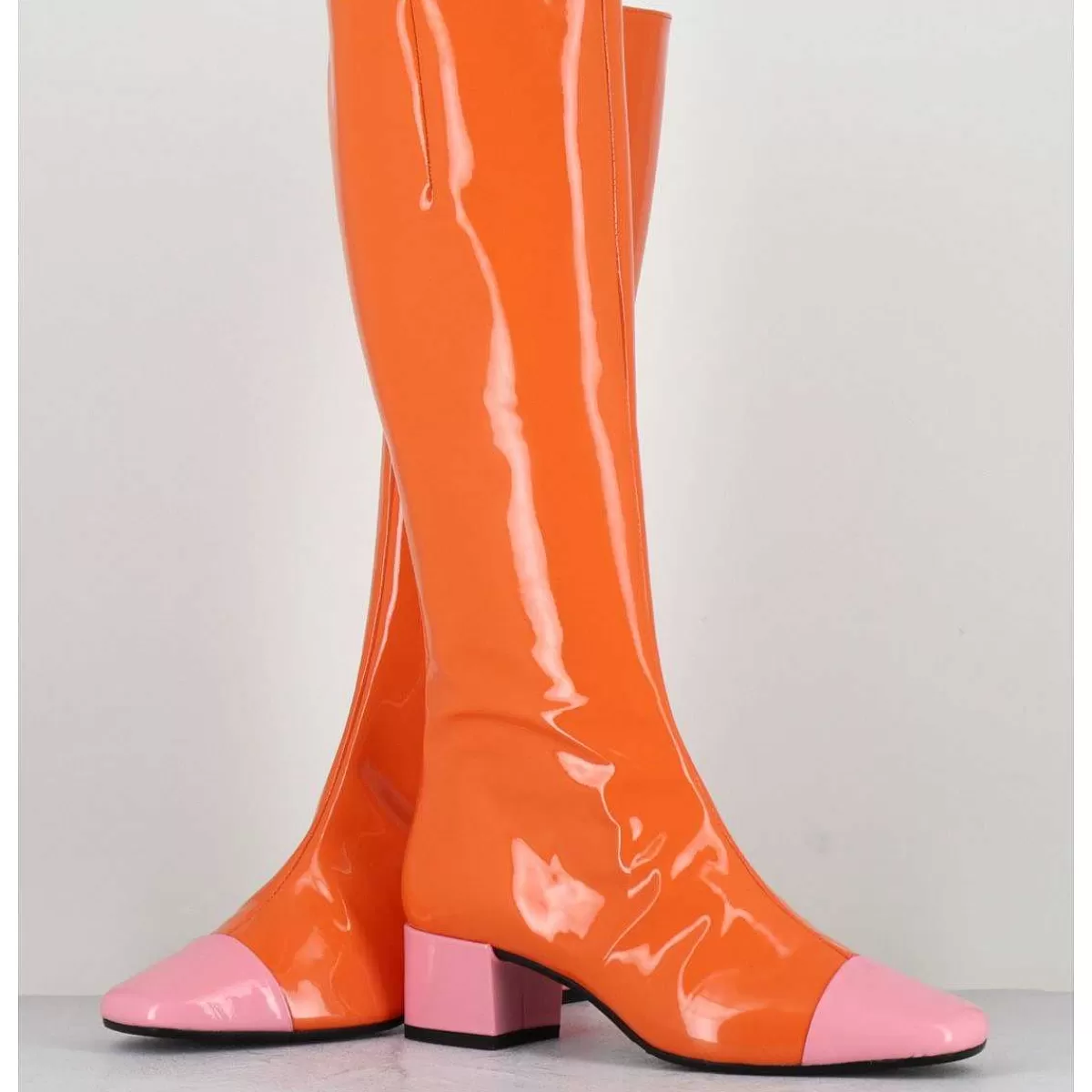 Cheap Bottes 60S Vernis Orange & Rose - Malaga Vernis Mandarine Femmes Bottes