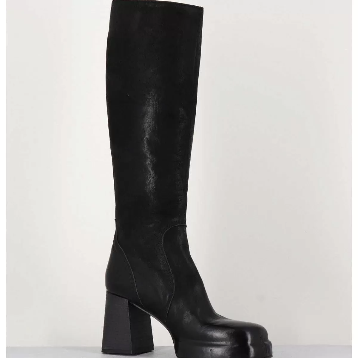 Hot Bottes En Cuir Noir A Zip - Dw336 Nero Femmes Bottes