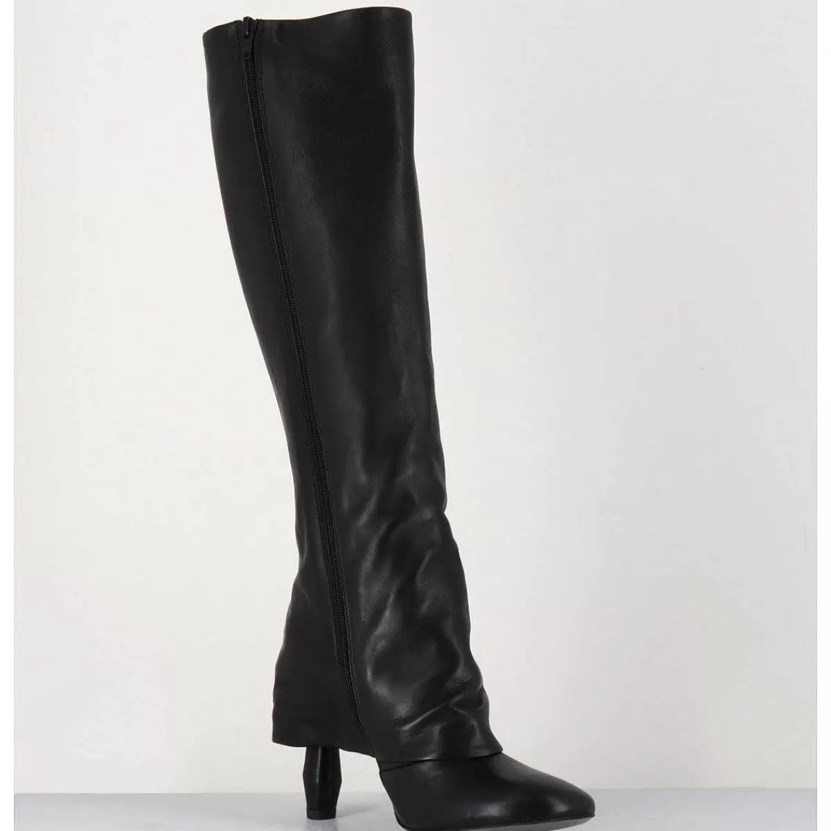 Store Bottes En Cuir Noir Guetre & Zip Destructurees - M22I97602 Black Femmes Bottes