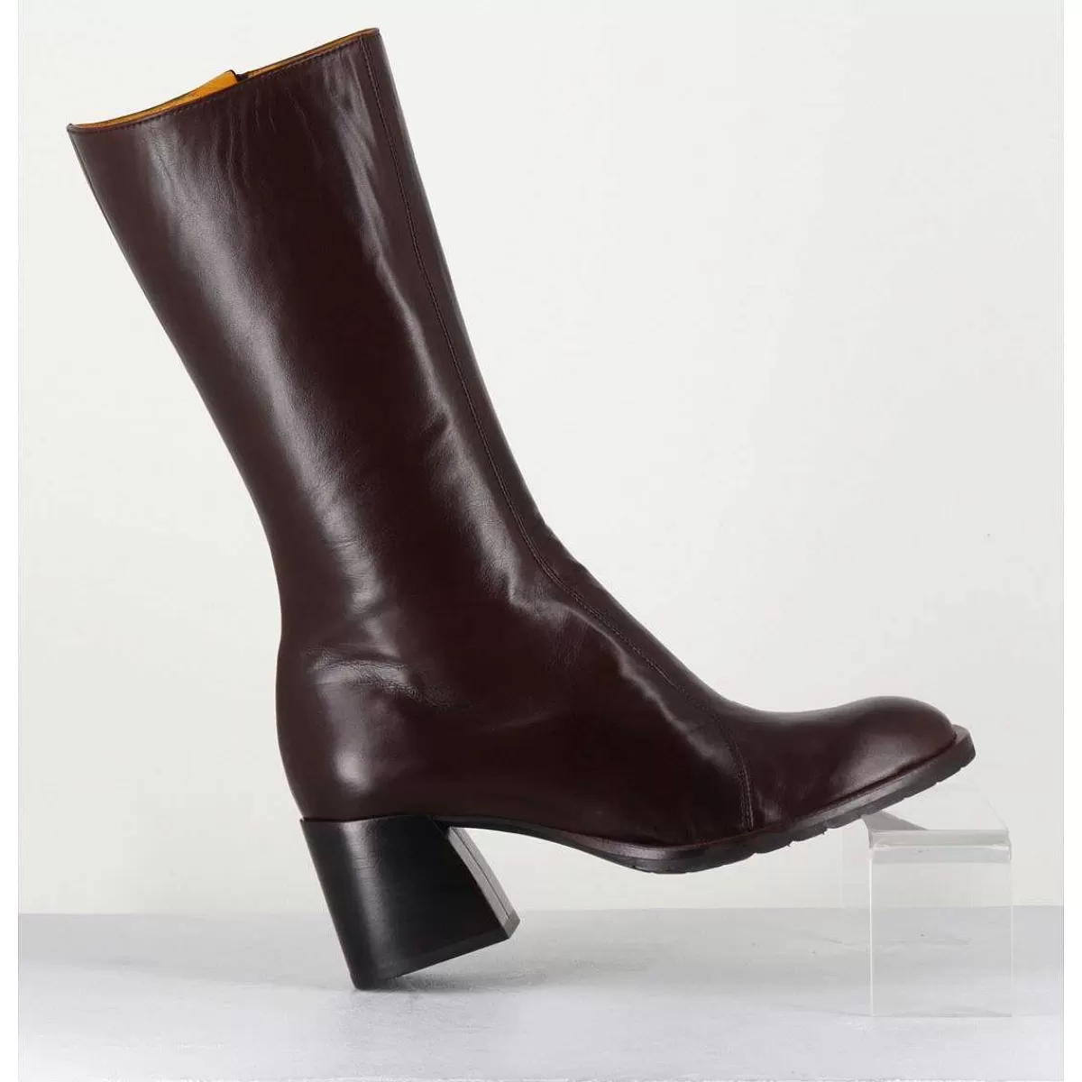 Fashion Bottes Mi-Hautes En Cuir Souple Marron - R288M Seta Cafe Femmes Bottes