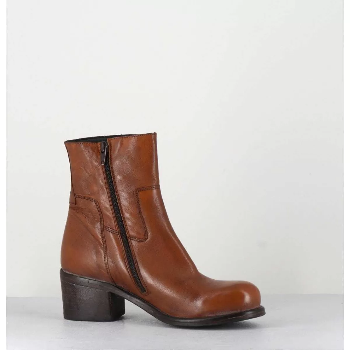 Outlet Bottine En Cuir Camel - 1Cw347 Cognac Femmes Boots