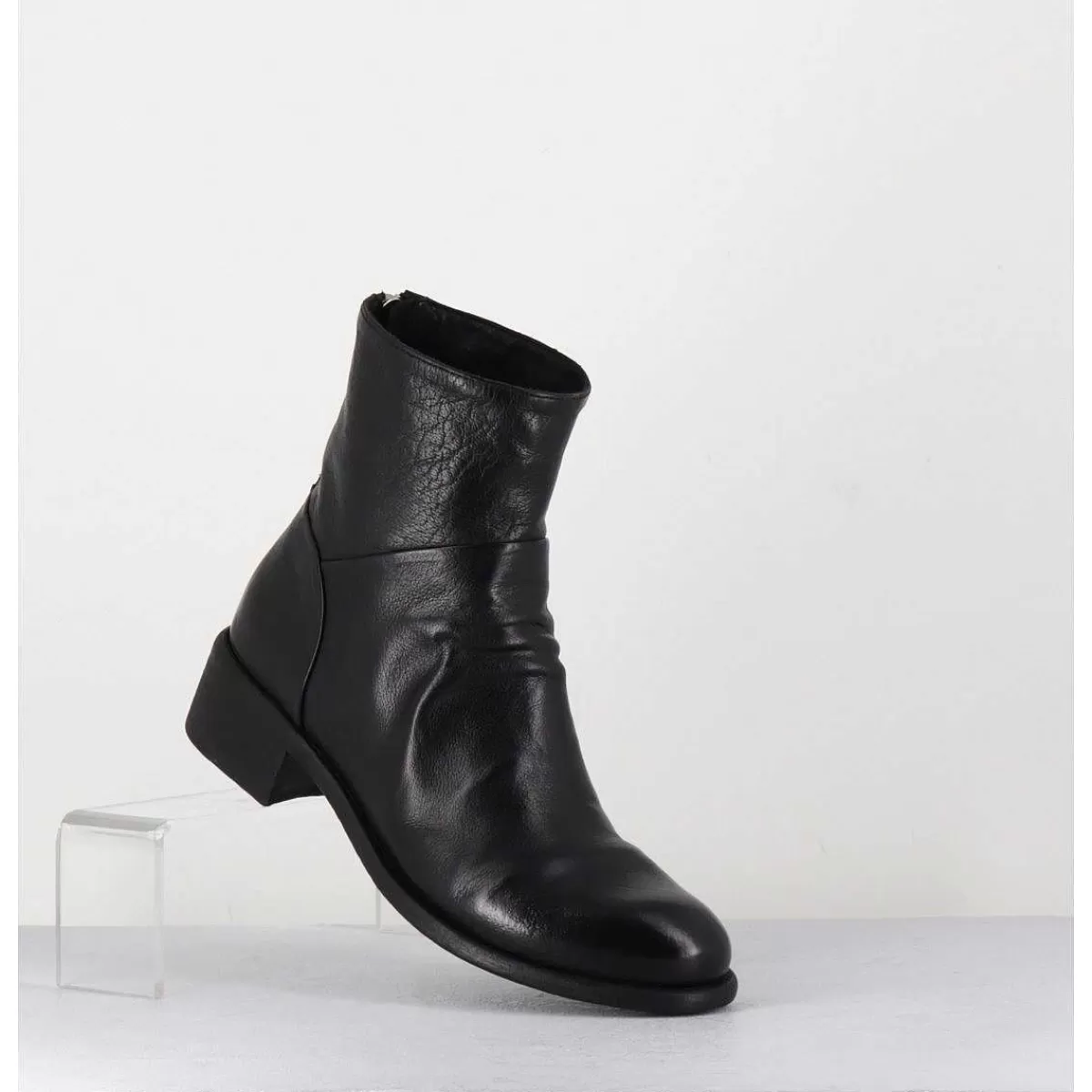 Clearance Bottines En Cuir Noir - Lison Caou 045 Nero Femmes Boots