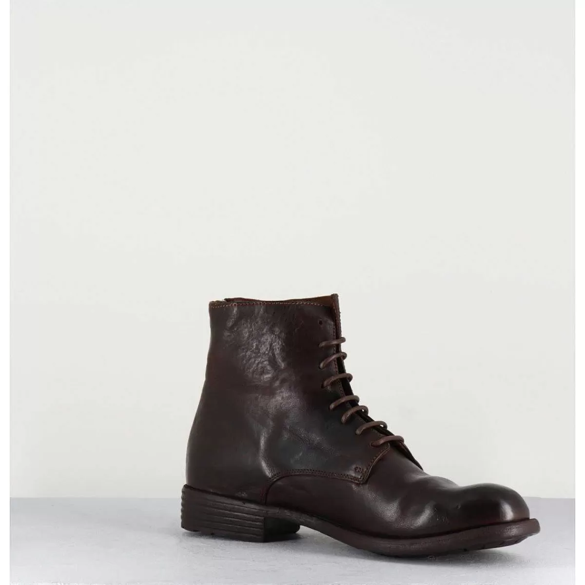 Cheap Bottines Plates A Lacets En Cuir Marron - Mars007 Femmes Boots