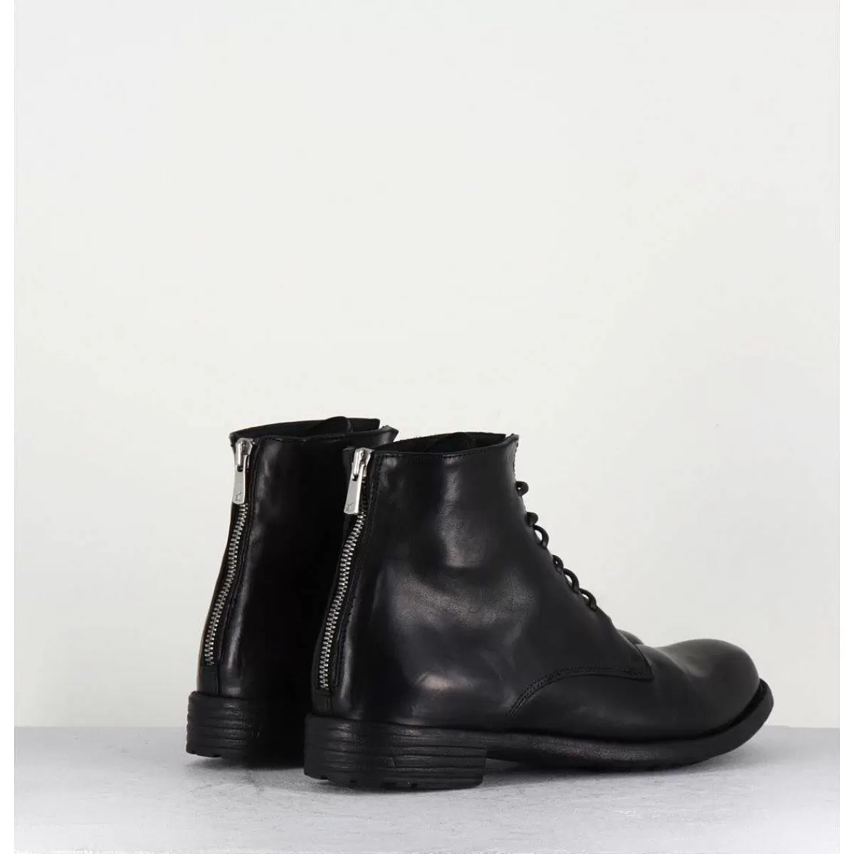 Cheap Bottines Plates A Lacets En Cuir Noir - Mars007 Nero Femmes Boots