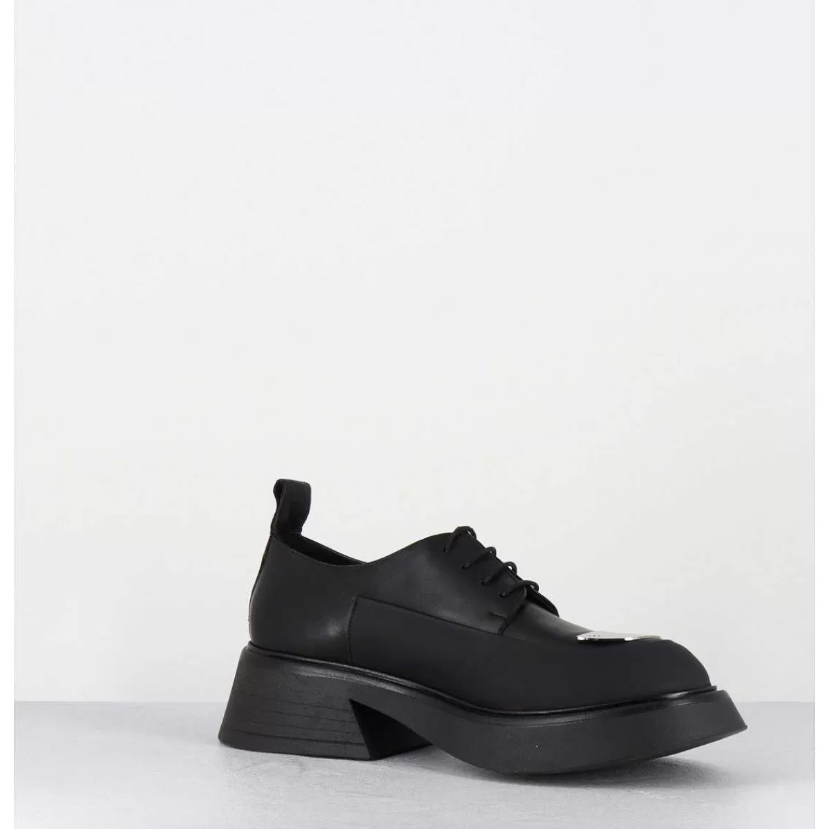 Online Derbies En Cuir Noir Bout Metallique - Pike Savana Nero Femmes Chaussures