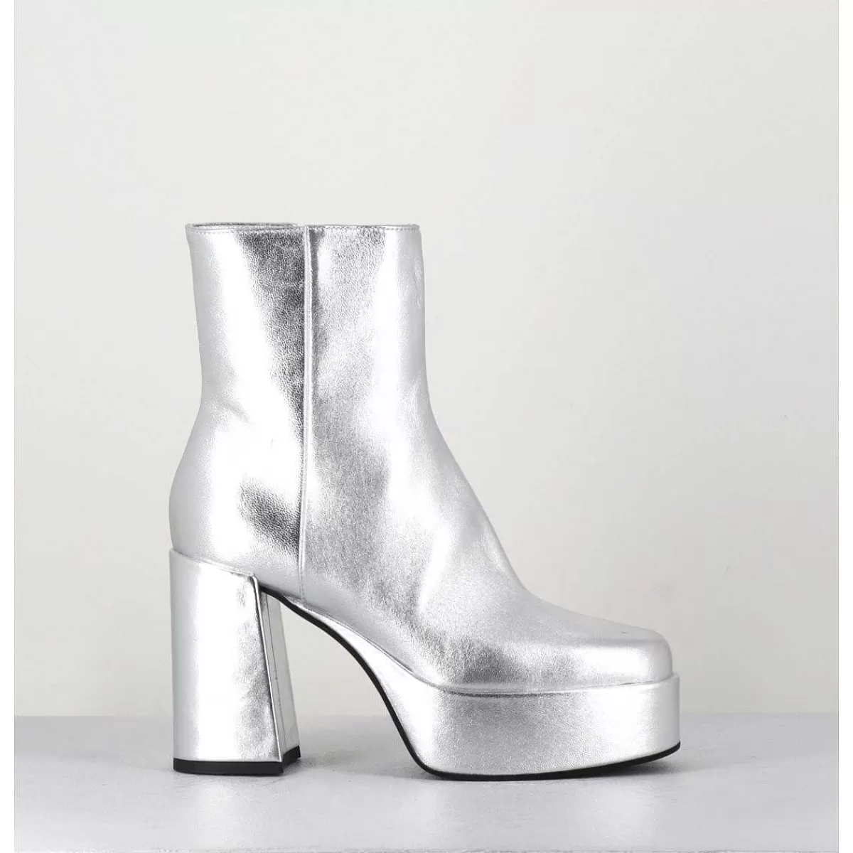 Hot Disco Boots A Plateforme Cuir Argent - Care Argento Femmes Plateformes