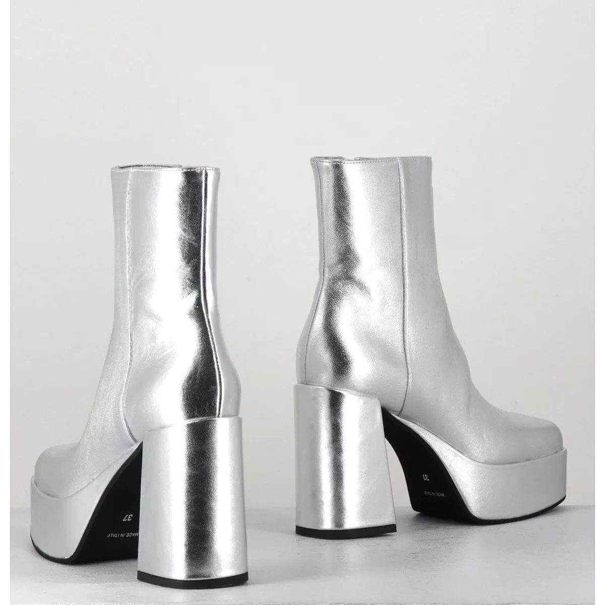 Hot Disco Boots A Plateforme Cuir Argent - Care Argento Femmes Plateformes