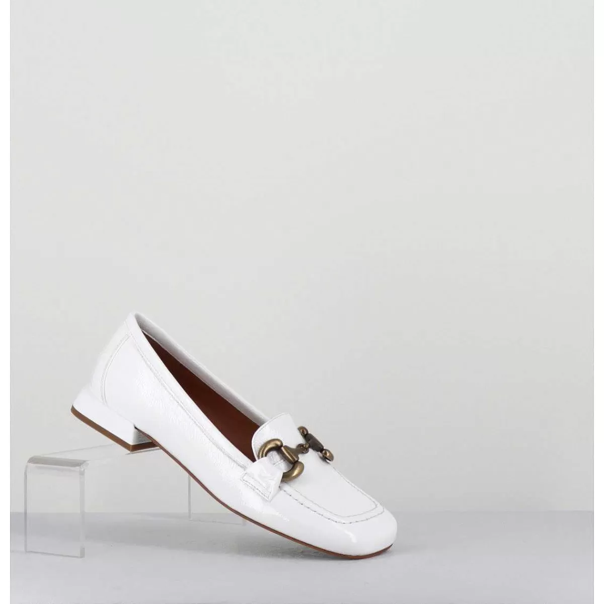 Hot Mocassins 60S En Cuir Vernis Blanc - Lake Naplak Bianco Femmes Chaussures