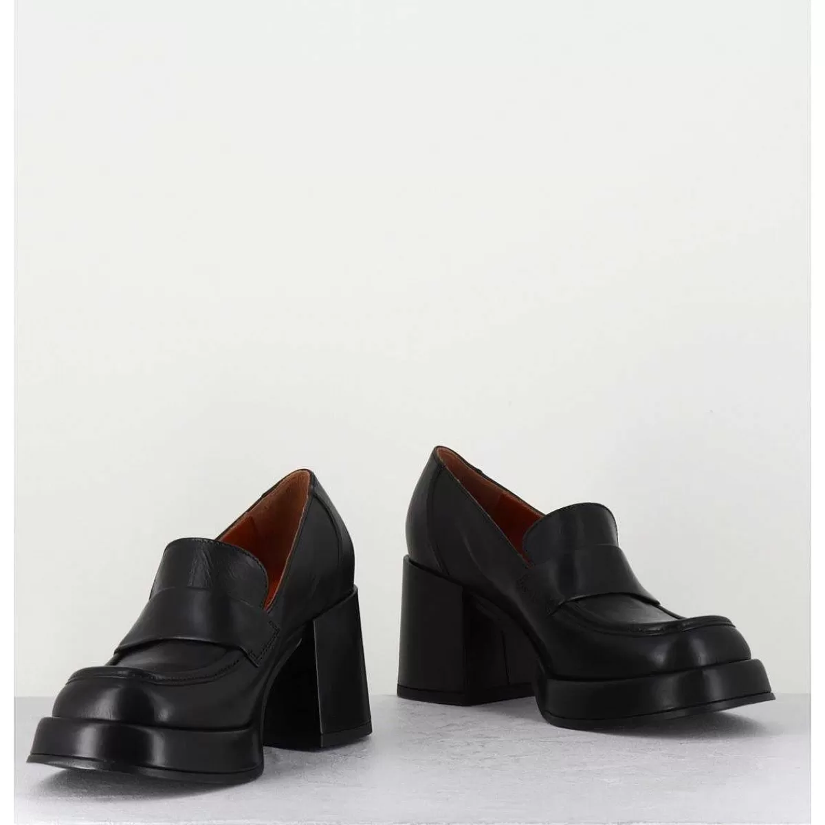 Outlet Mocassins A Plateforme En Cuir Noir - Meda Nero Femmes Mocassins