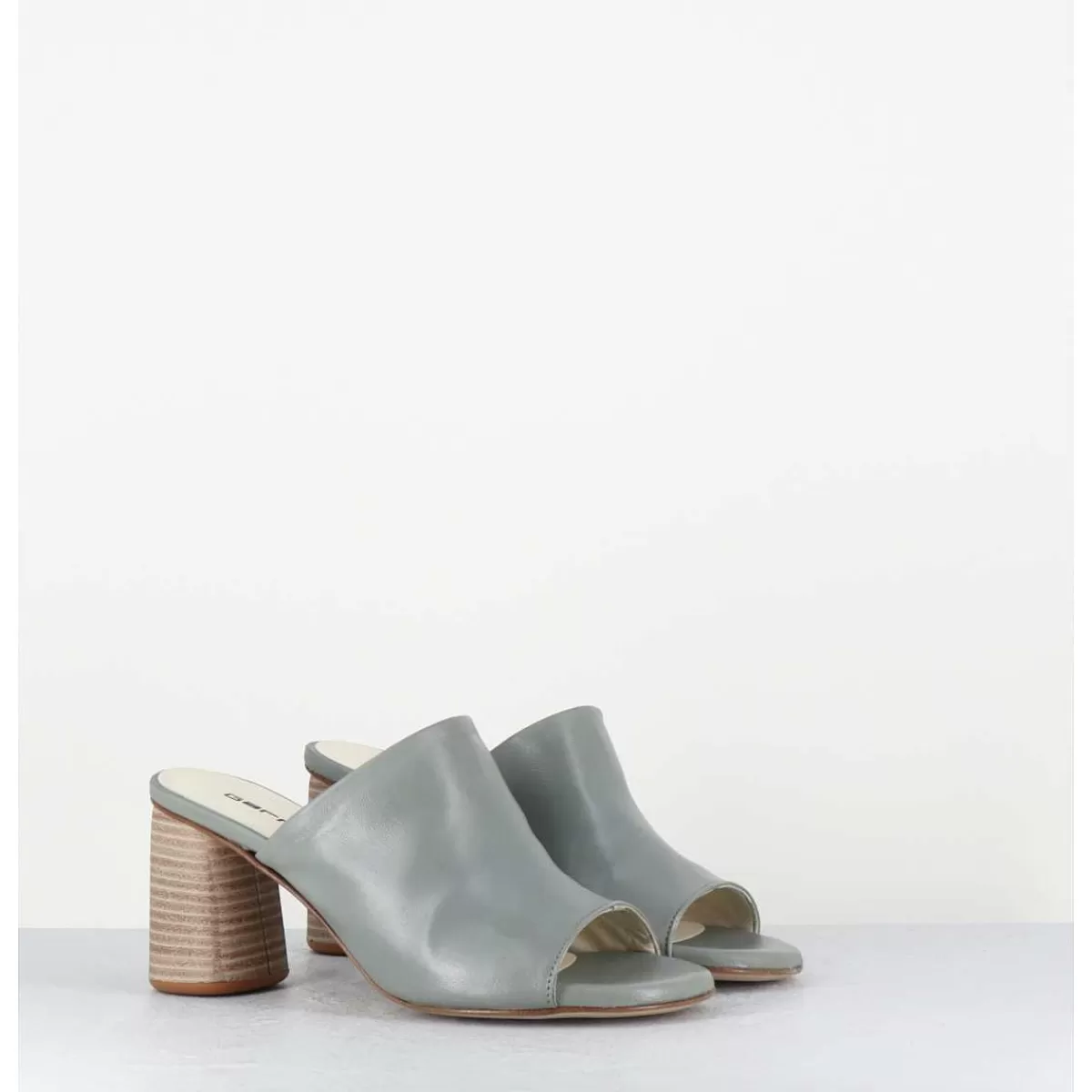 Hot Mules A Talon En Cuir Gris - Maya02 Buffy Cloud Femmes Sandales