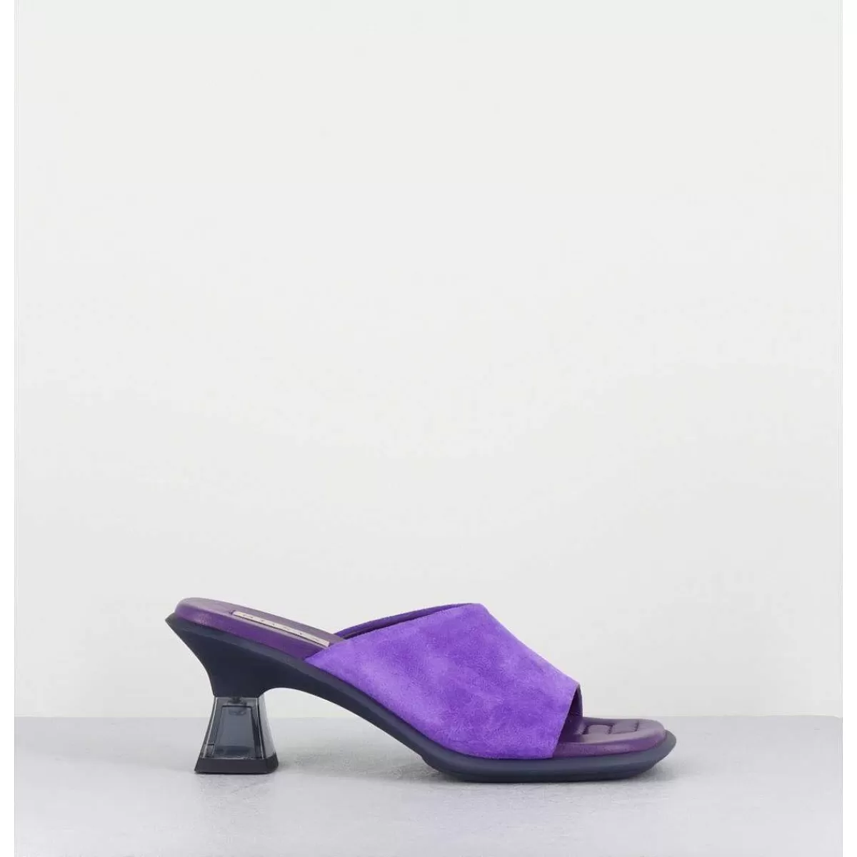 Store Mules En Daim Violet Talon Plexi - Synthia Purple Sandals Femmes Sandales