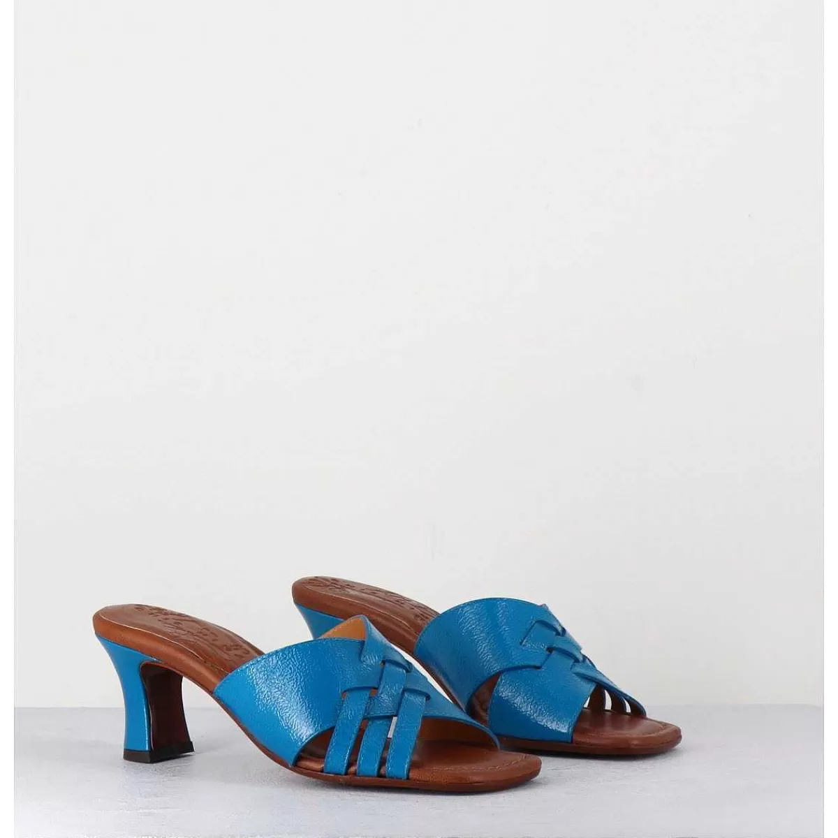 Discount Mules Petit Talon En Cuir Bleu - Nalma Ferrari Blue Femmes Sandales