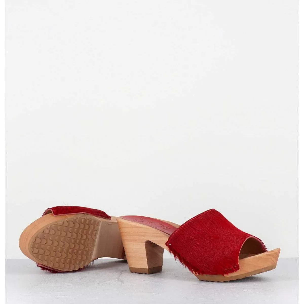 Outlet Mules-Sabots A Talon Poulain Rouge - 455-Pls Court Rouge Femmes Sandales