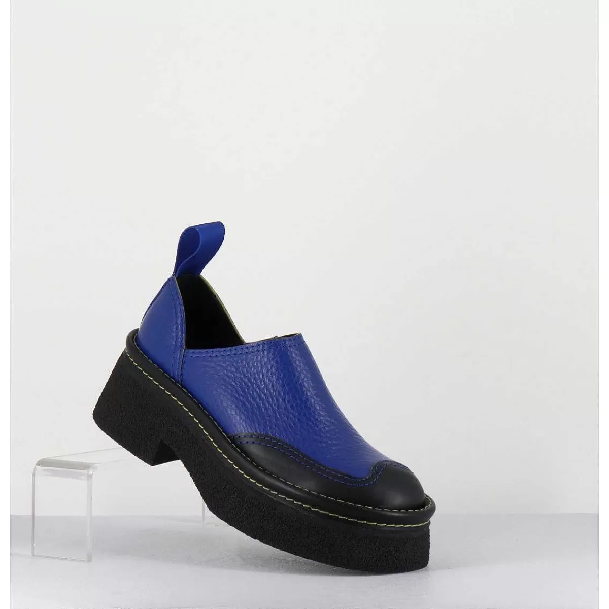 Flash Sale Sabots Chunky Cuir Graine Bleu Electrique - Mercedes Blue Mules Femmes Chaussures