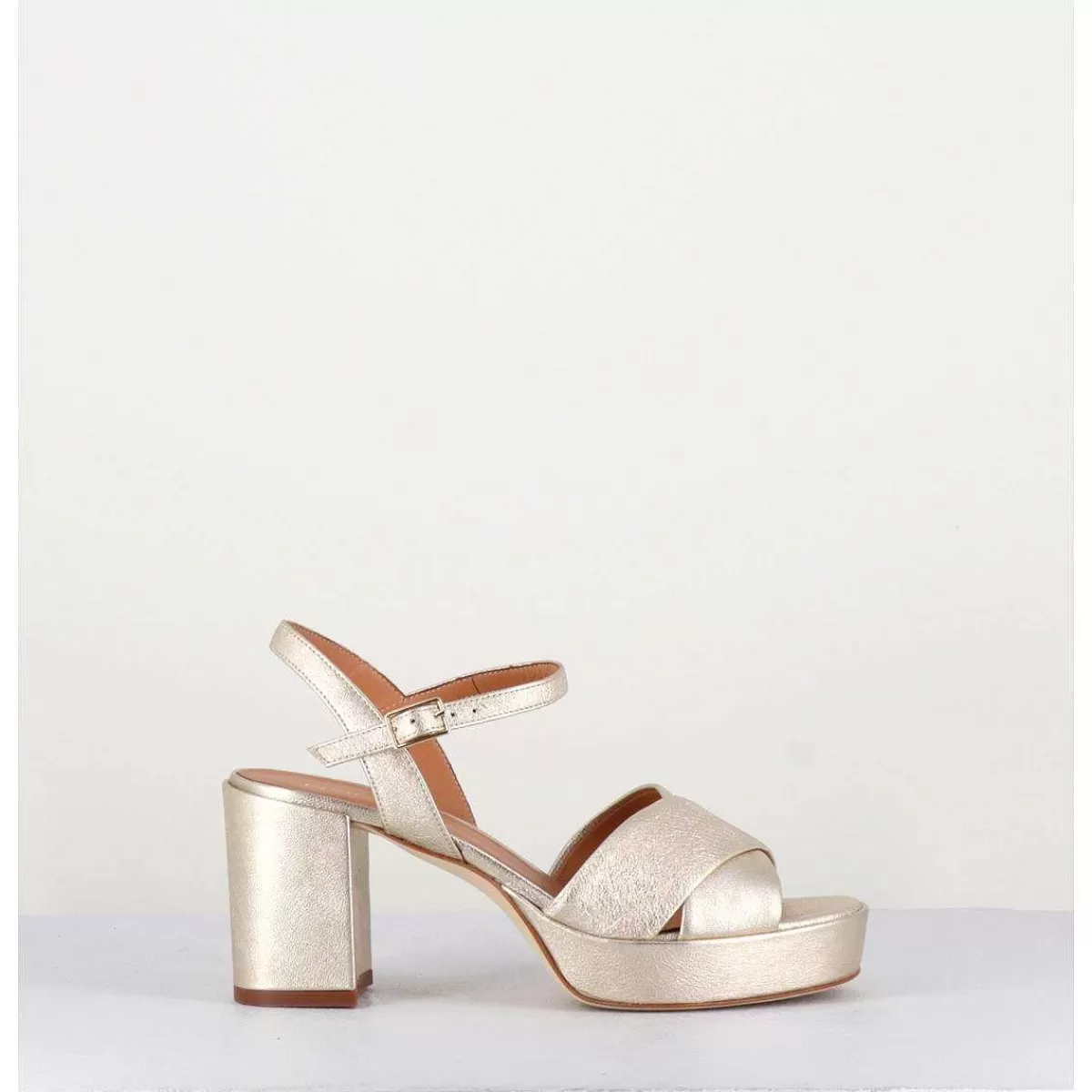 Hot Sandales En Cuir Souple Metallise Champagne - Julia23 Platino Femmes Plateformes