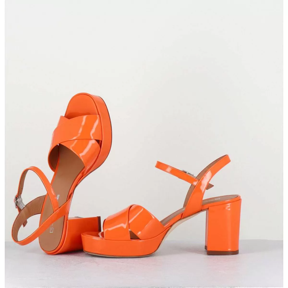 Best Sandales En Cuir Vernis Orange - Julia23 Arancio Femmes Plateformes