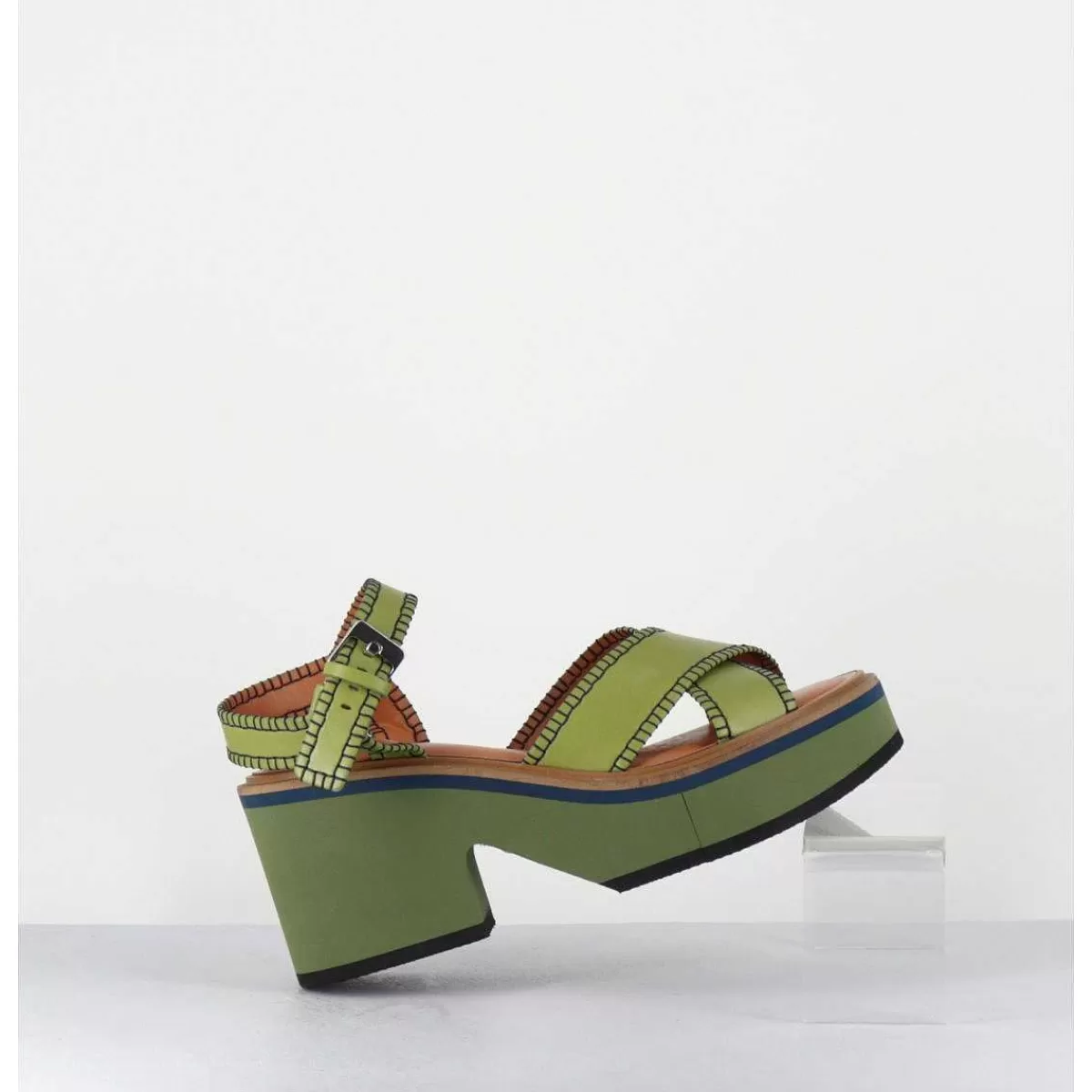 Discount Sandales En Cuir Vert Bloc Micro-Bloc Leger - Charlisp Pacific Femmes Plateformes