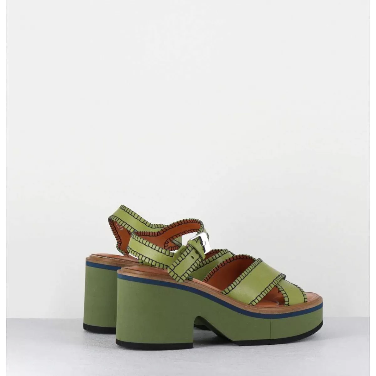 Discount Sandales En Cuir Vert Bloc Micro-Bloc Leger - Charlisp Pacific Femmes Plateformes