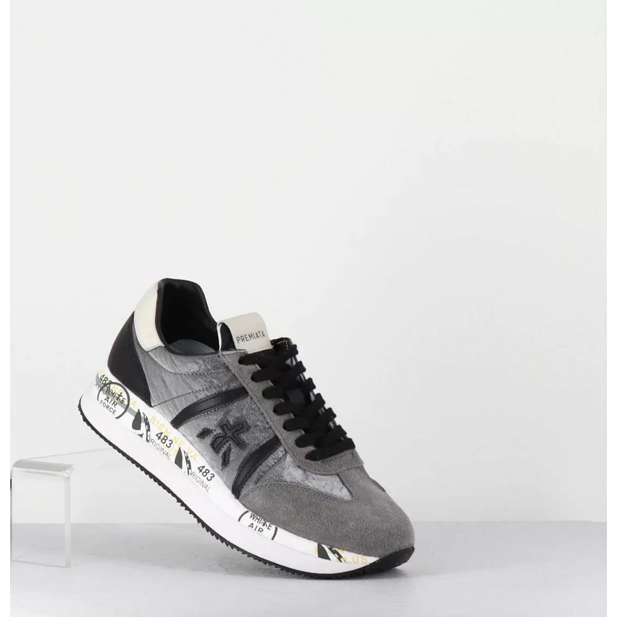 Sale Sneakers Double Semelle En Daim & Toile Gris - Conny 1493 Femmes Sneakers