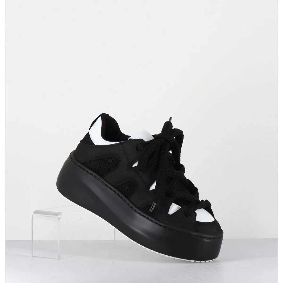 Sale Sneakers En Cuir Noir & Blanc Y2K - 1D7366D Nabuck Black Femmes Sneakers