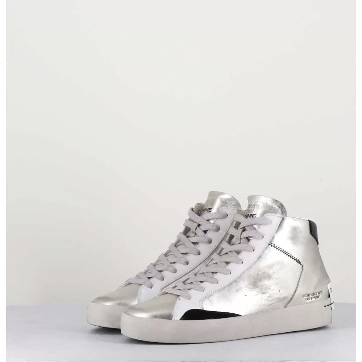 Online Sneakers Haute Metallise Argent - Distressed High Platinum Femmes Sneakers