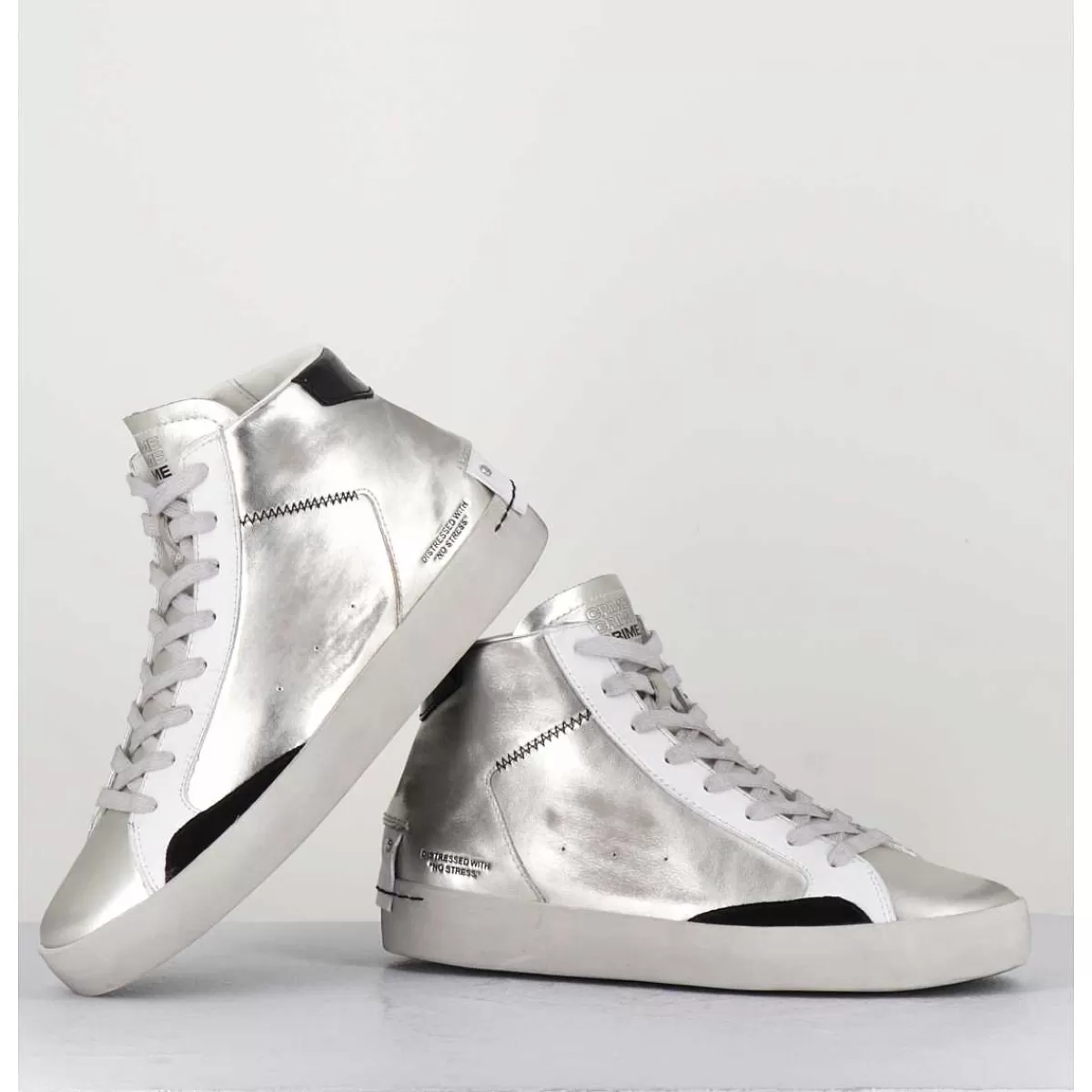 Online Sneakers Haute Metallise Argent - Distressed High Platinum Femmes Sneakers