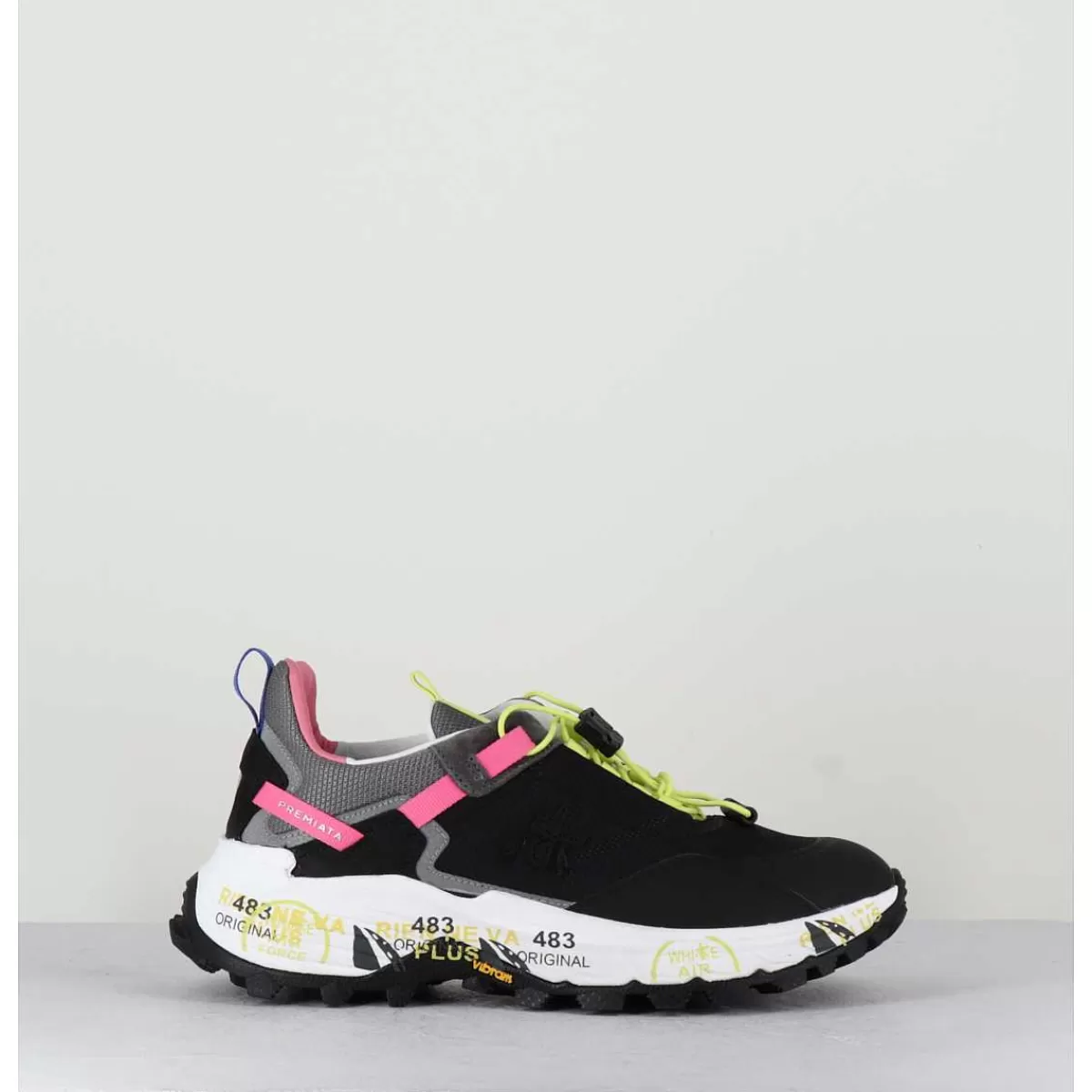 Hot Sneakers Track Sole Toile Noir & Elastique Fluo - Crossd 257 Femmes Sneakers